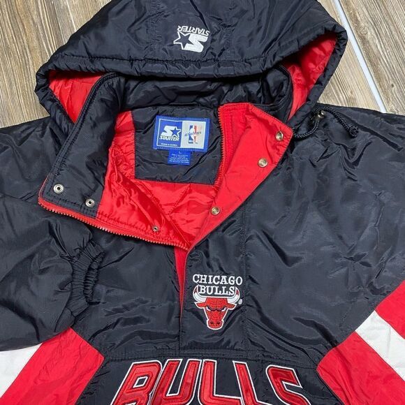 NWT Vintage 90's Starter Chicago Bulls NBA Pullover Puffer Jacket, Size Large - Picture 9 of 16